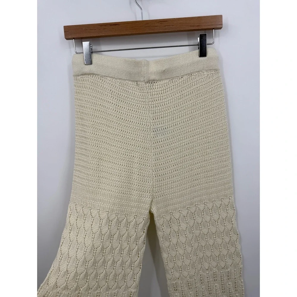 Z Supply Adia Crochet Pant Women Size S Sea Salt Wide Leg Knit Drawstring NEW